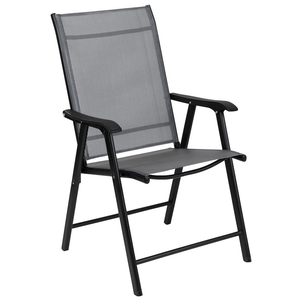 Gray Outdoor Folding Patio Sling Chair with Black Frame (2 Pack). Picture 9