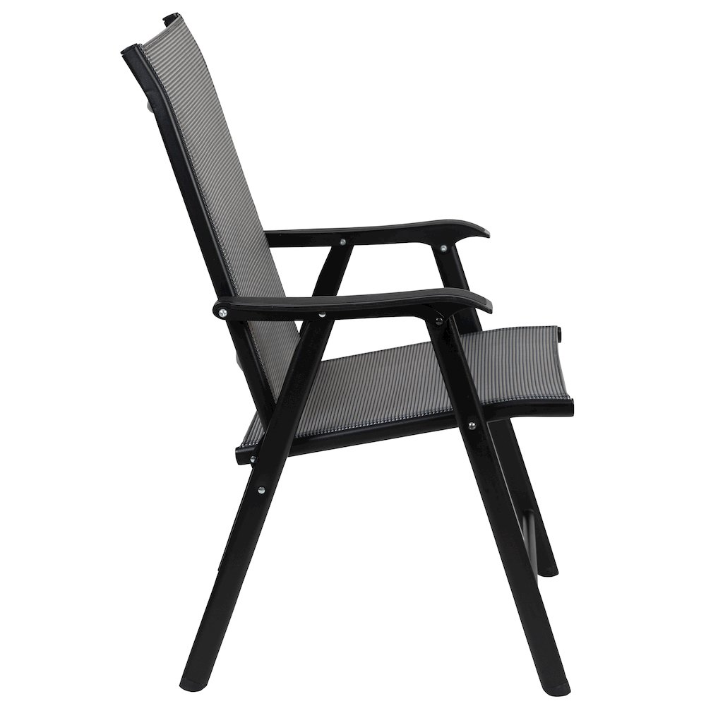 Gray Outdoor Folding Patio Sling Chair with Black Frame (2 Pack). Picture 10