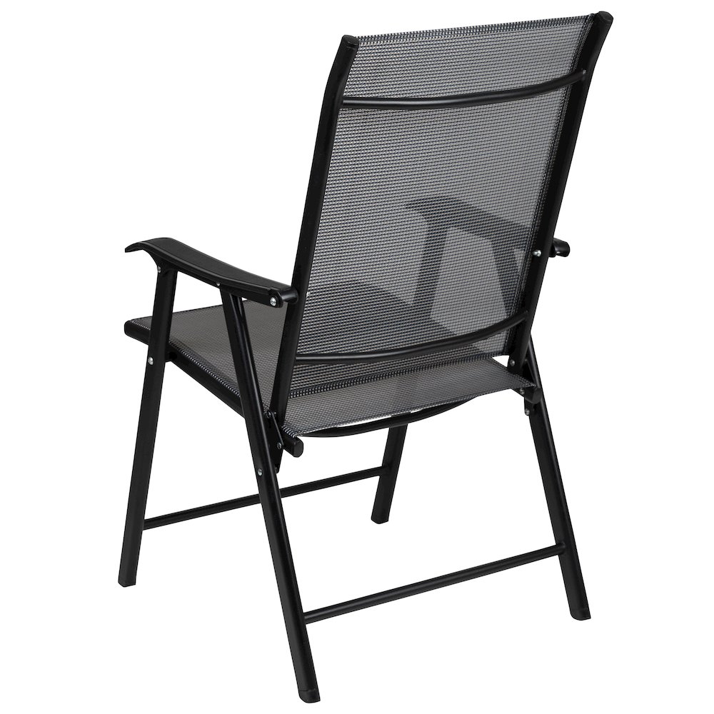 Gray Outdoor Folding Patio Sling Chair with Black Frame (2 Pack). Picture 7