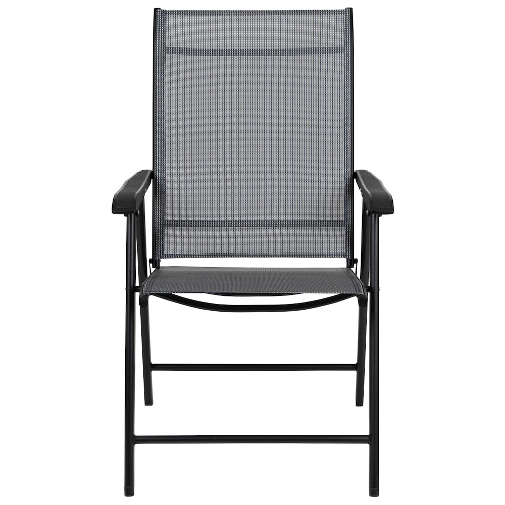Gray Outdoor Folding Patio Sling Chair with Black Frame (2 Pack). Picture 11