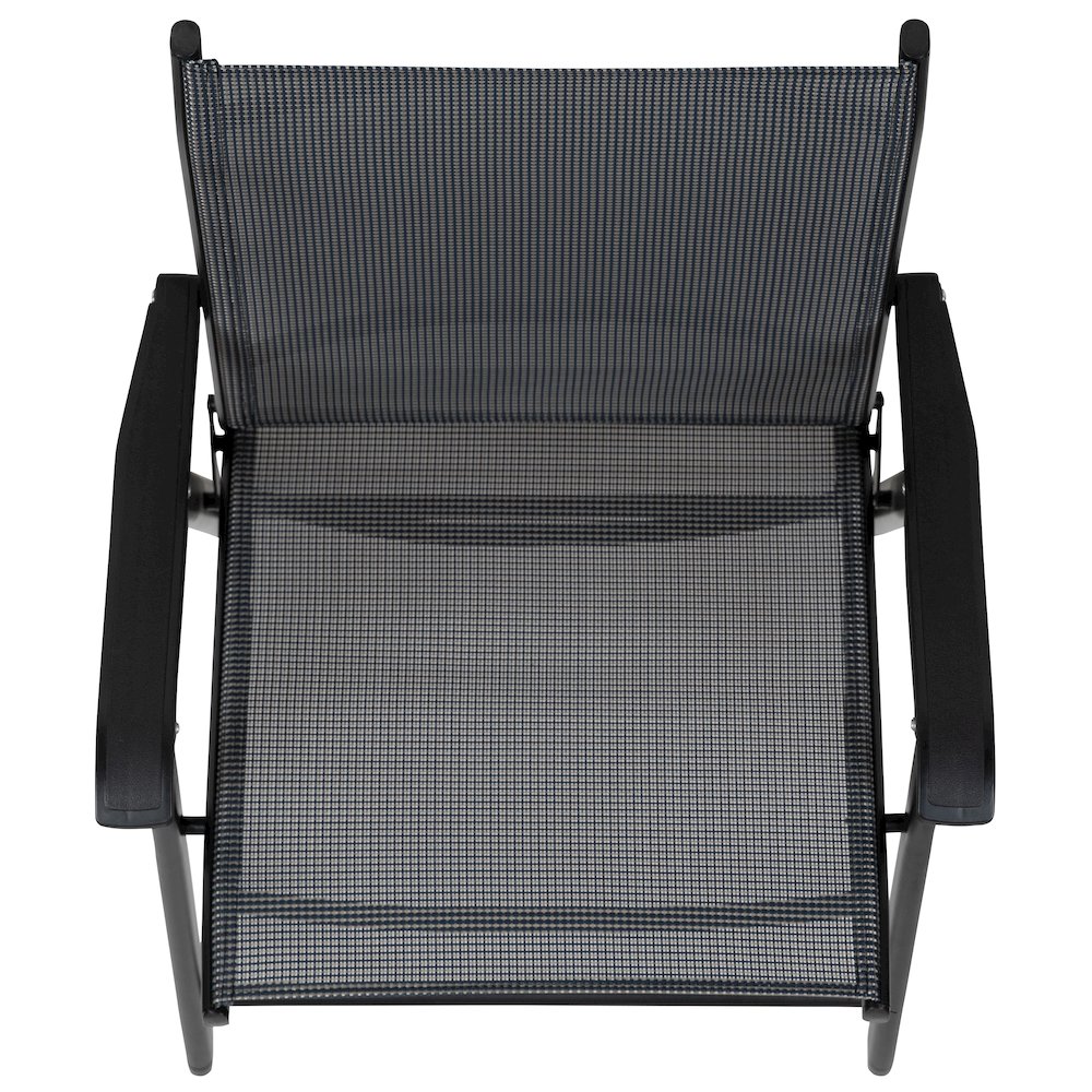 Gray Outdoor Folding Patio Sling Chair with Black Frame (2 Pack). Picture 12