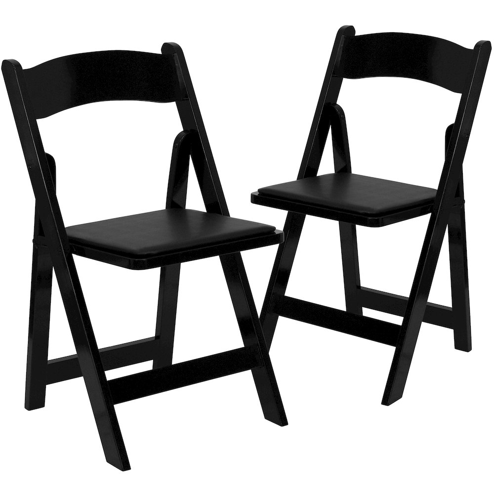 2 Pack Black Wood Folding Chair with Vinyl Padded Seat. Picture 3