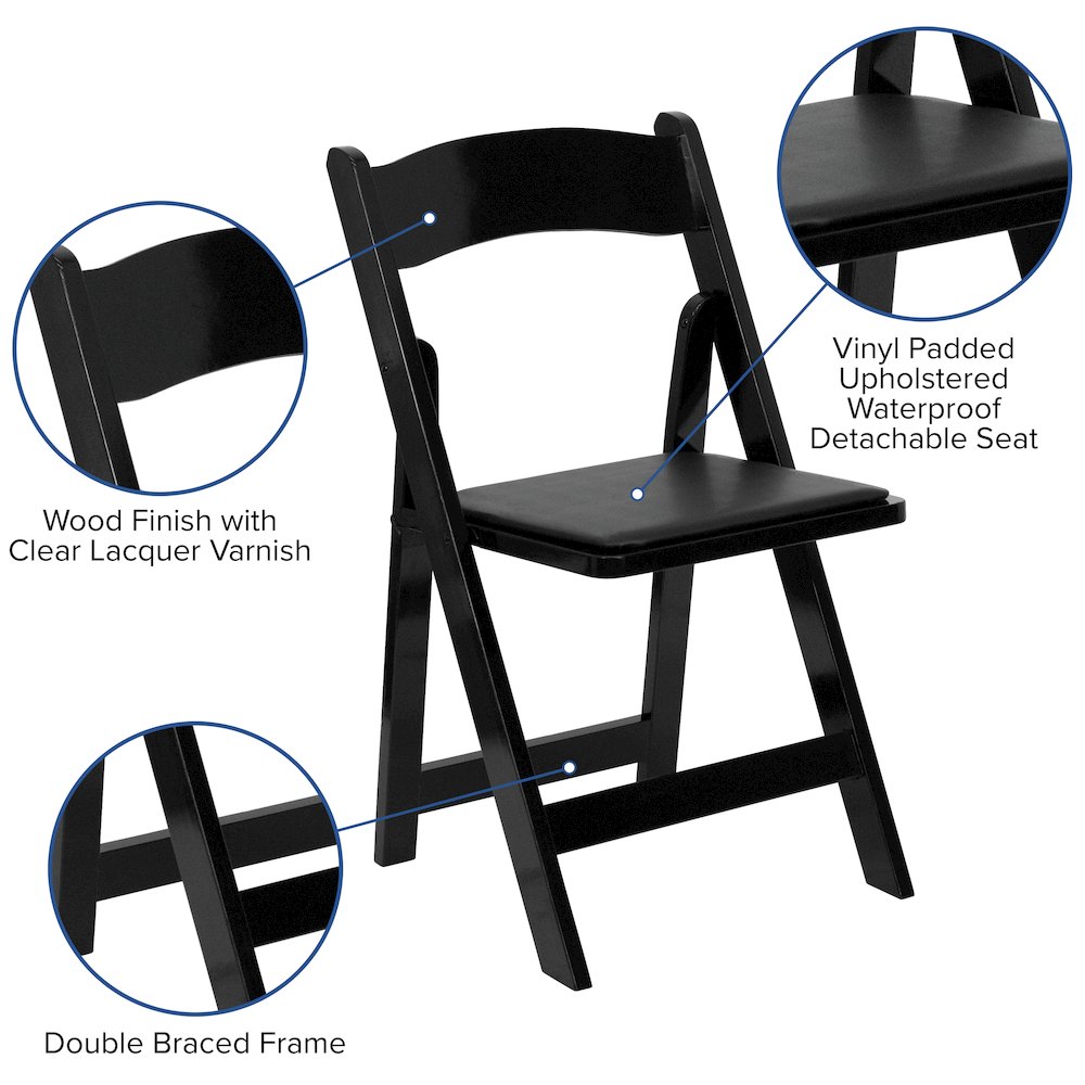 2 Pack Black Wood Folding Chair with Vinyl Padded Seat. Picture 12