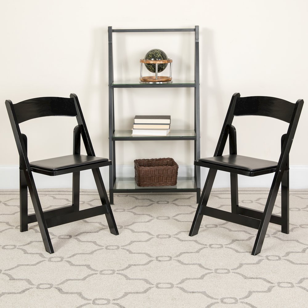 2 Pack Black Wood Folding Chair with Vinyl Padded Seat. Picture 2