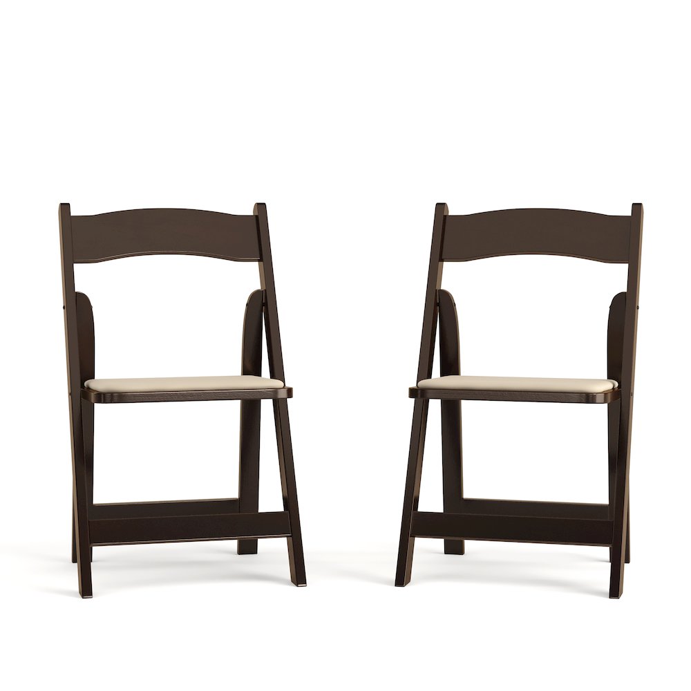 2 Pack Fruitwood Wood Folding Chair with Vinyl Padded Seat. Picture 1