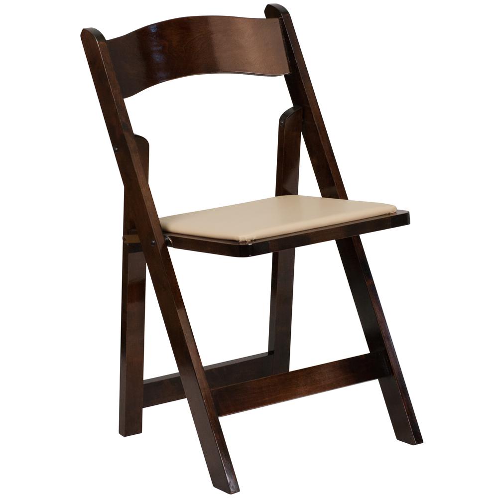 Fruitwood Wood Folding Chair with Vinyl Padded Seat. Picture 3