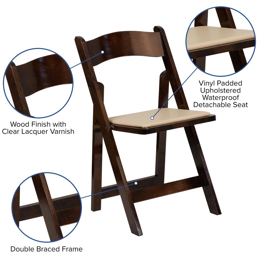 Fruitwood Wood Folding Chair with Vinyl Padded Seat. Picture 7