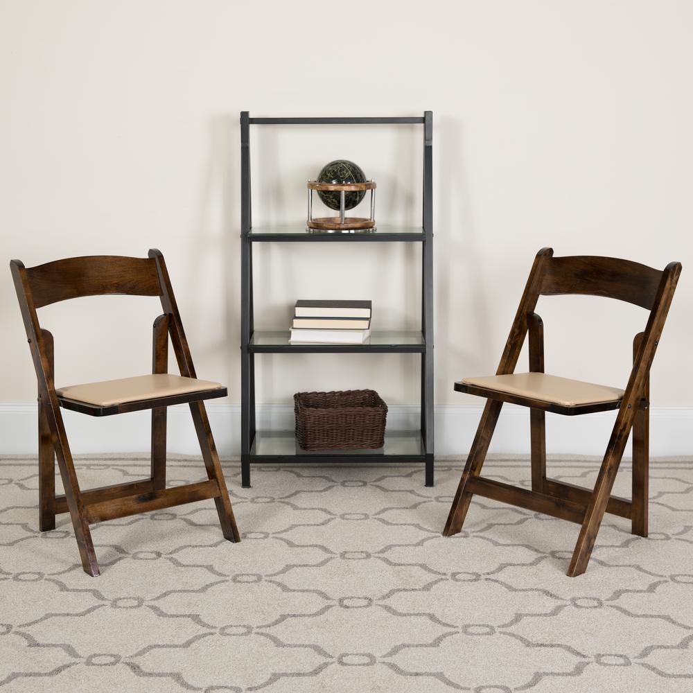 Fruitwood Wood Folding Chair with Vinyl Padded Seat. Picture 8