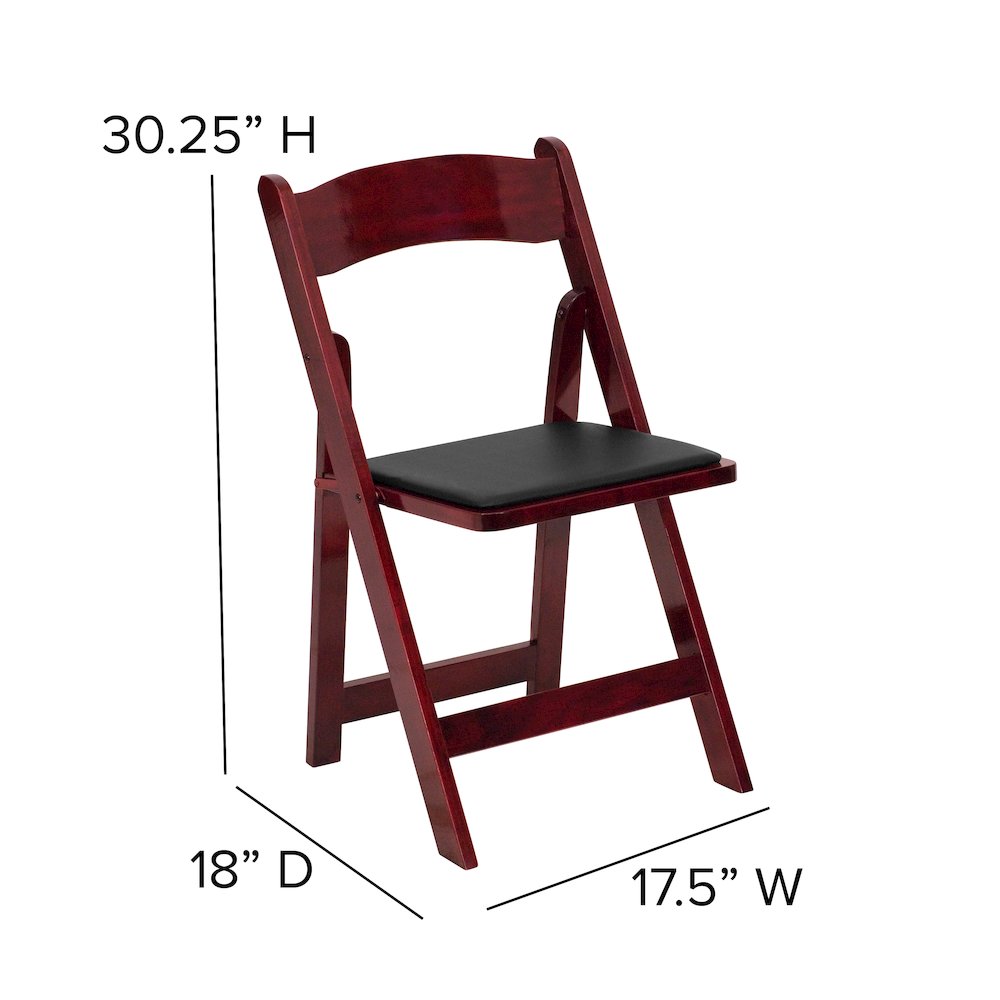 Mahogany Wood Folding Chair with Vinyl Padded Seat. Picture 2