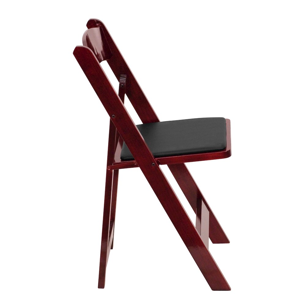 Mahogany Wood Folding Chair with Vinyl Padded Seat. Picture 4