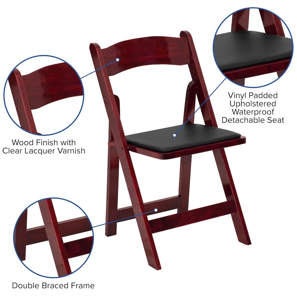 Mahogany Wood Folding Chair with Vinyl Padded Seat. Picture 6