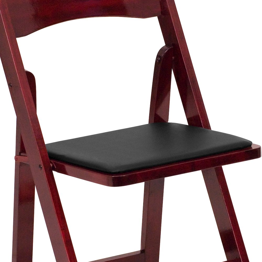 2 Pack HERCULES Series Mahogany Wood Folding Chair with Vinyl Padded Seat. Picture 13