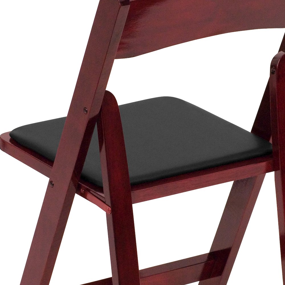 2 Pack HERCULES Series Mahogany Wood Folding Chair with Vinyl Padded Seat. Picture 9