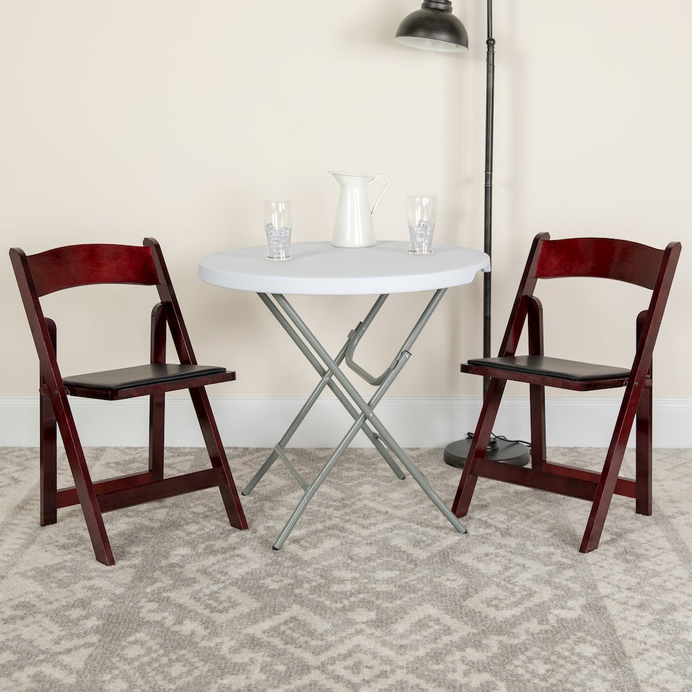 Mahogany Wood Folding Chair with Vinyl Padded Seat. Picture 8