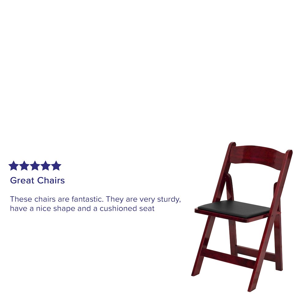 2 Pack HERCULES Series Mahogany Wood Folding Chair with Vinyl Padded Seat. Picture 5