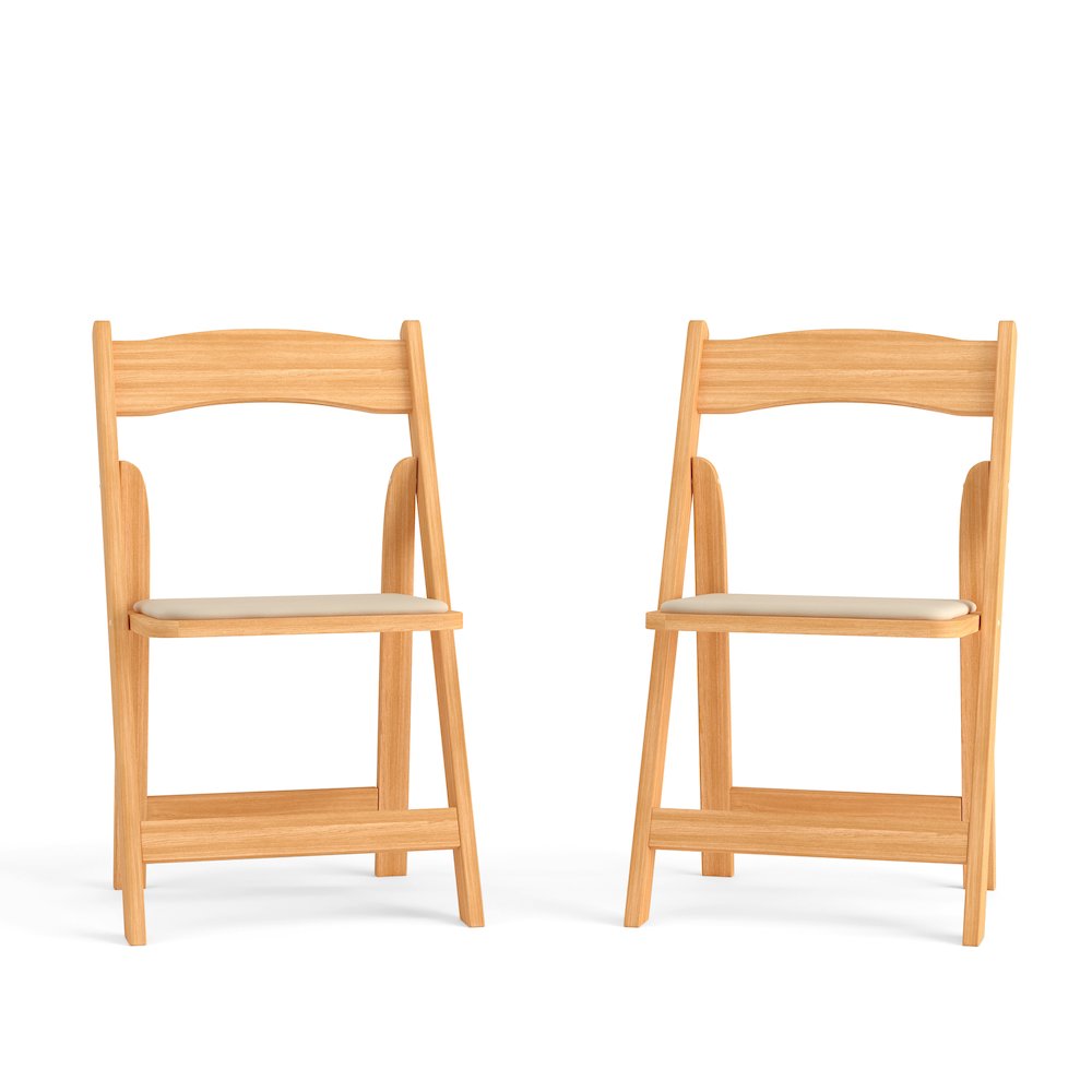 Natural Wood Folding Chair with Vinyl Padded Seat. Picture 1