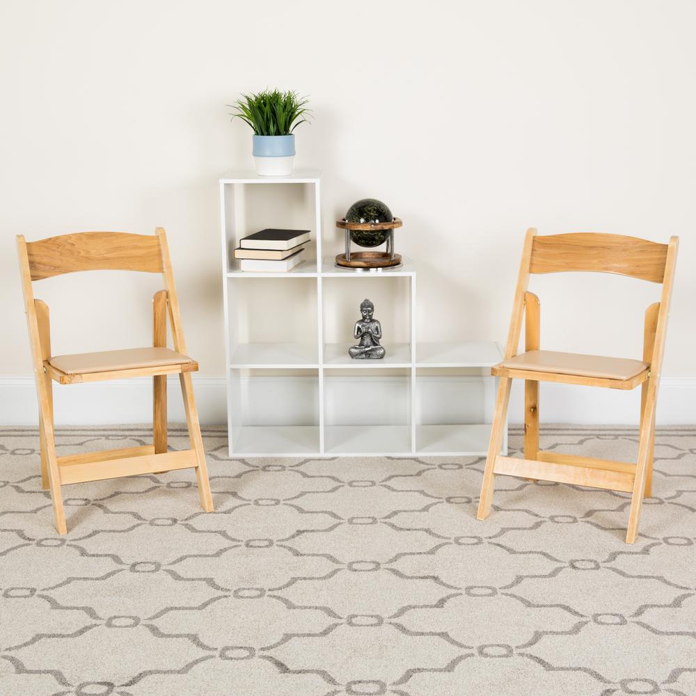 Natural Wood Folding Chair with Vinyl Padded Seat. Picture 8