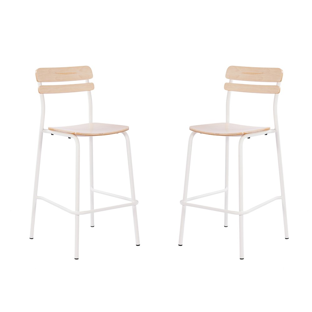 2 Pack Cyprus Solid Wood Bar Stools, White Metal Frames, Antique White Finish. Picture 1