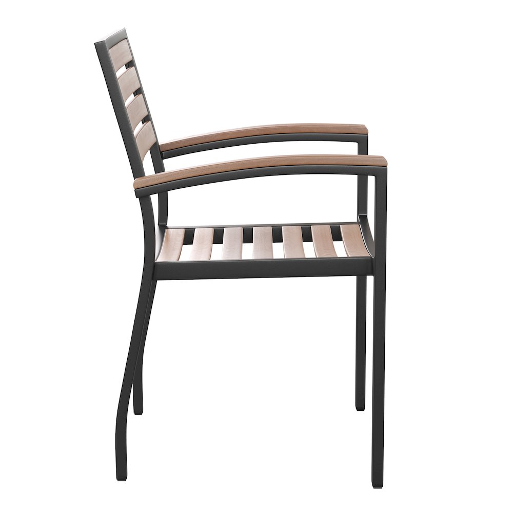 Outdoor Stackable Faux Teak Side Chair - Set of 2. Picture 10
