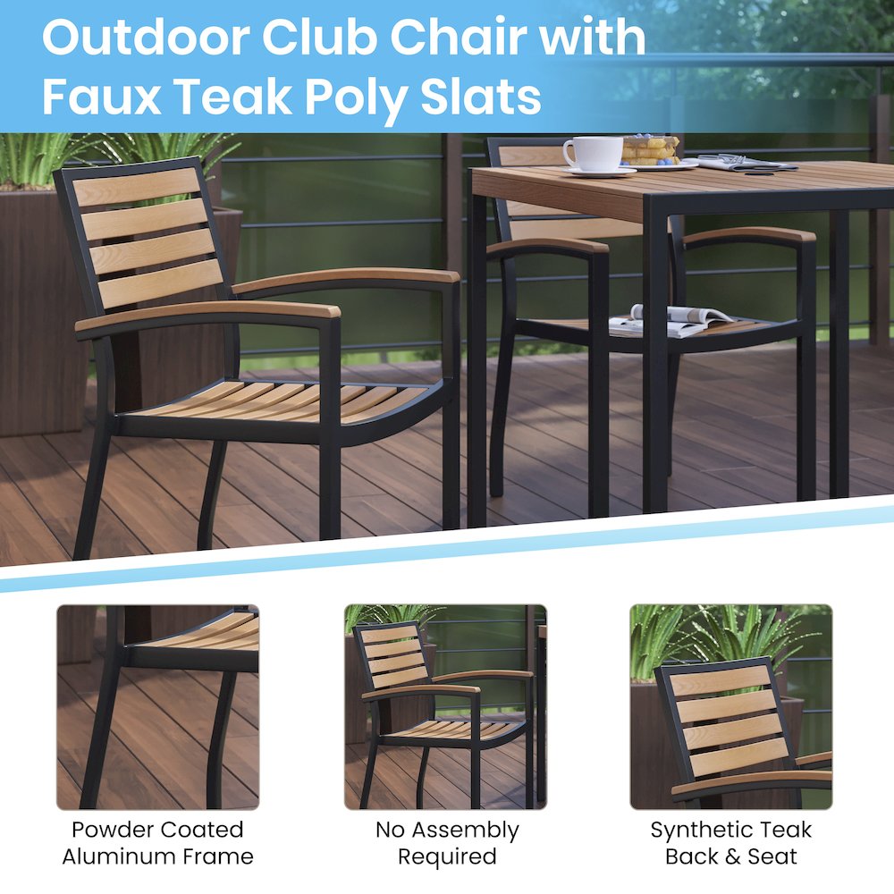 Outdoor Stackable Faux Teak Side Chair - Set of 2. Picture 5