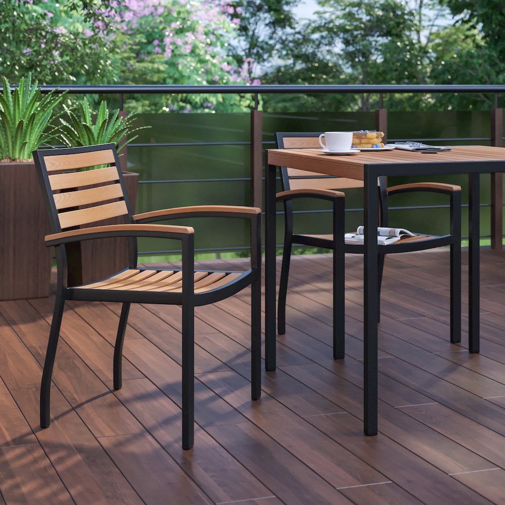 Outdoor Stackable Faux Teak Side Chair - Set of 2. Picture 2