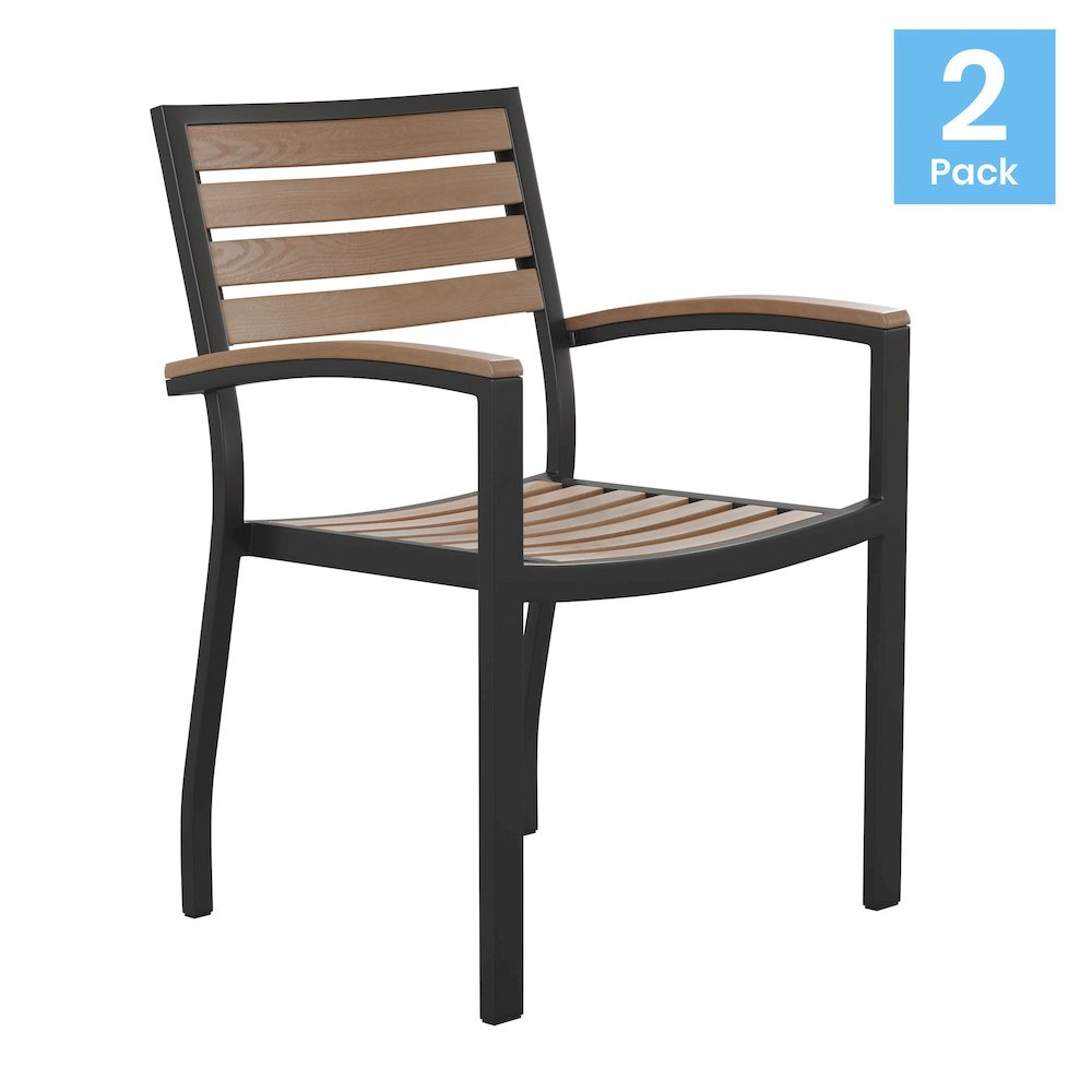 Outdoor Stackable Faux Teak Side Chair - Set of 2. Picture 1