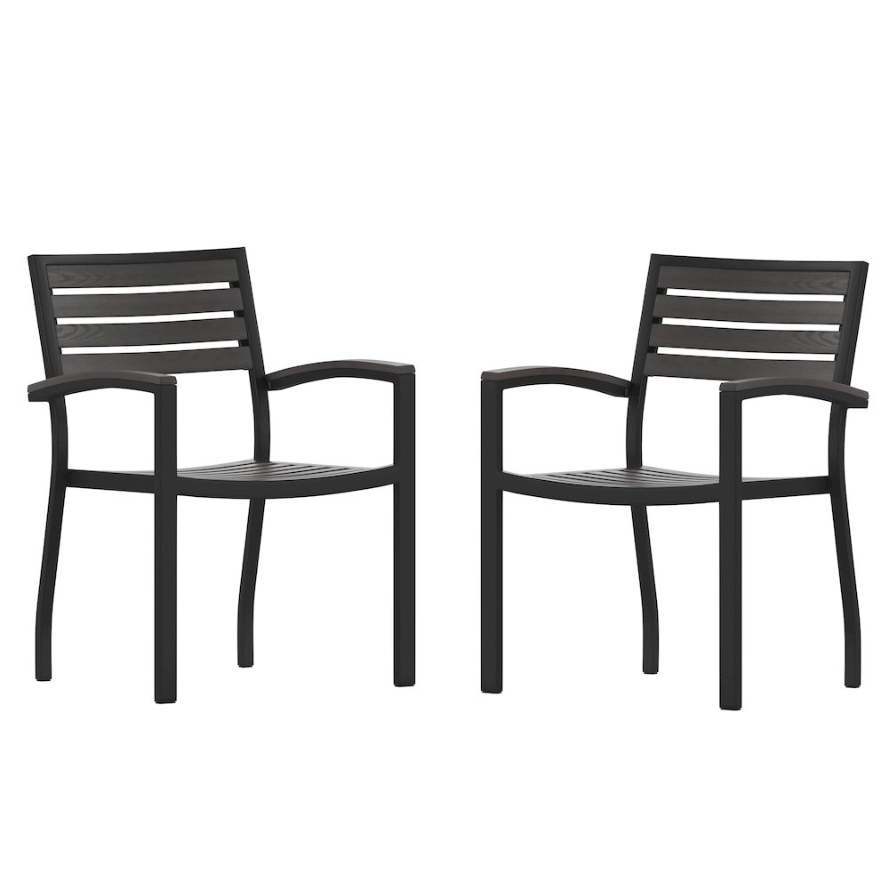 Set of 2 Outdoor Stackable Faux Teak Side Chairs. Picture 3