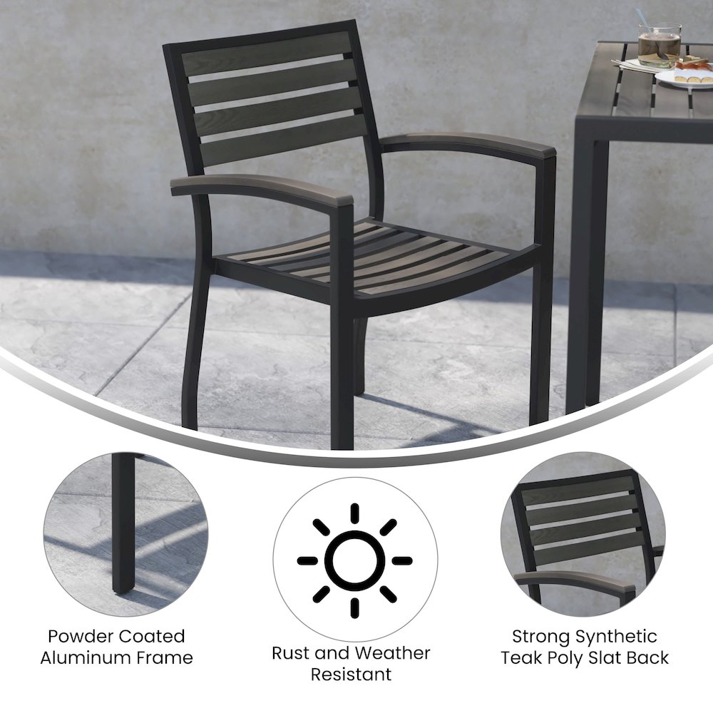 Set of 2 Outdoor Stackable Faux Teak Side Chairs. Picture 5