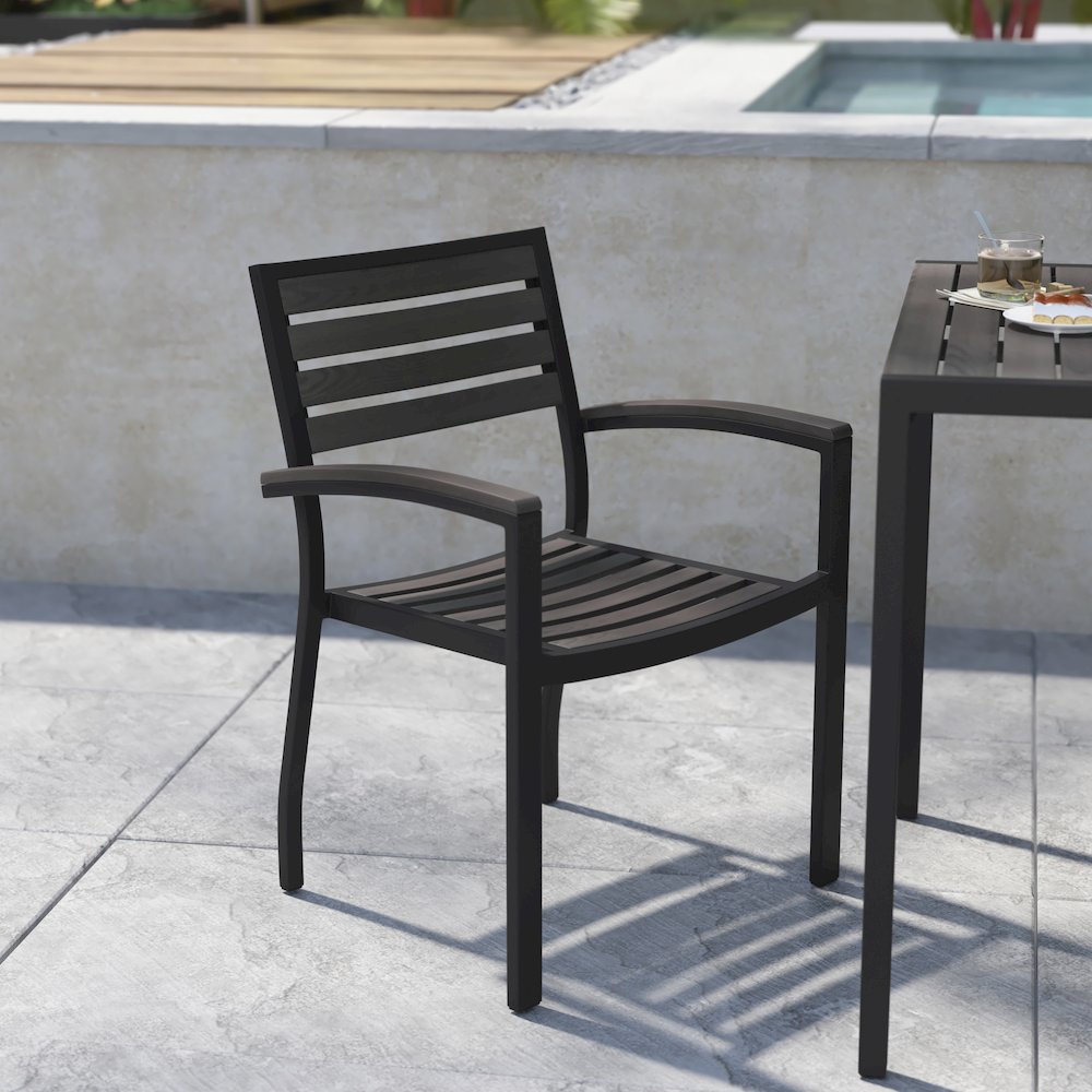 Set of 2 Outdoor Stackable Faux Teak Side Chairs. Picture 2