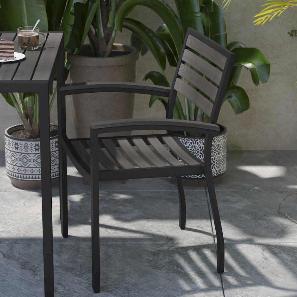 Set of 2 Outdoor Stackable Faux Teak Side Chairs. Picture 7