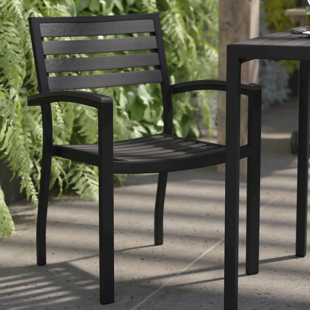 Set of 2 Outdoor Stackable Faux Teak Side Chairs. Picture 8