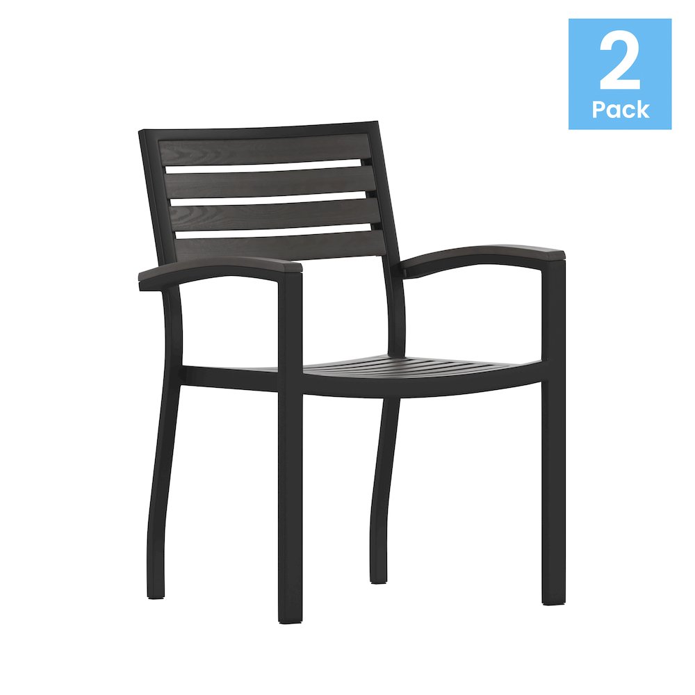 Set of 2 Outdoor Stackable Faux Teak Side Chairs. Picture 1