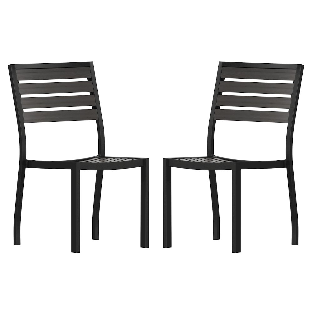 Outdoor Stackable Side Chair with Gray Wash Faux Teak Poly Slats, Set of 2. Picture 3