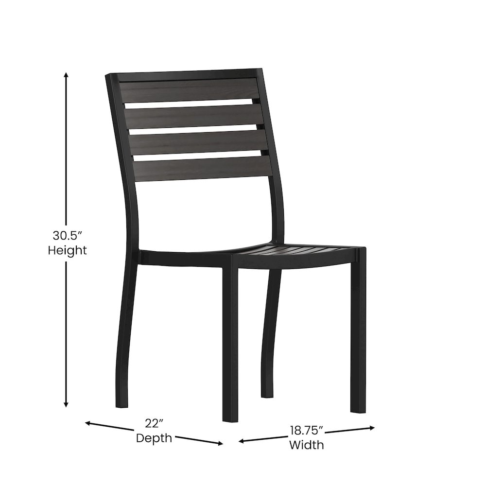 Outdoor Stackable Side Chair with Gray Wash Faux Teak Poly Slats, Set of 2. Picture 6