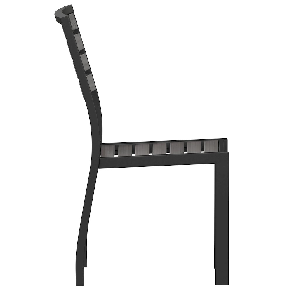 Outdoor Stackable Side Chair with Gray Wash Faux Teak Poly Slats, Set of 2. Picture 11
