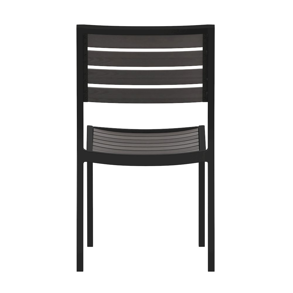 Outdoor Stackable Side Chair with Gray Wash Faux Teak Poly Slats, Set of 2. Picture 9