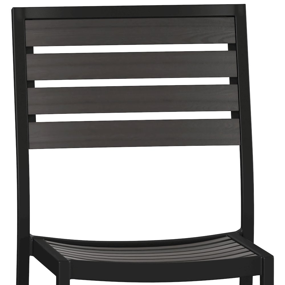 Outdoor Stackable Side Chair with Gray Wash Faux Teak Poly Slats, Set of 2. Picture 10