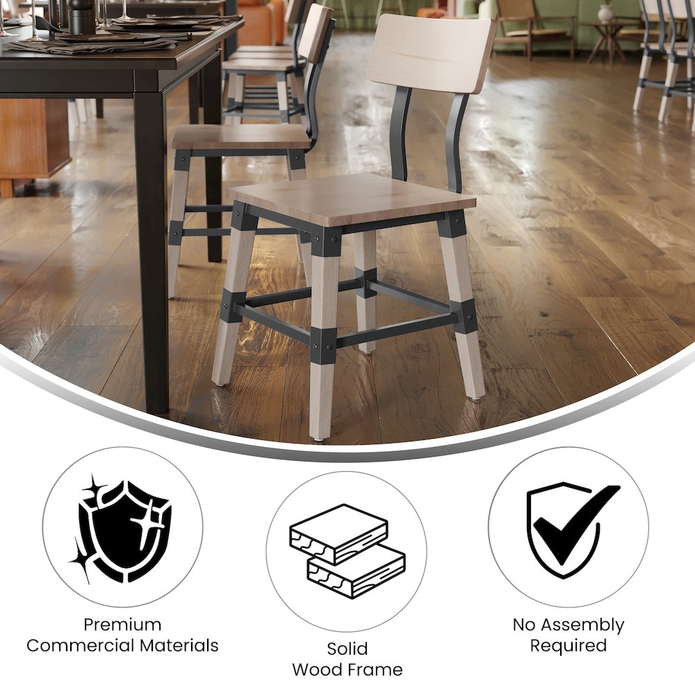 Jackson 2 Pack Rustic Antique White Industrial Wood Dining Chair. Picture 5