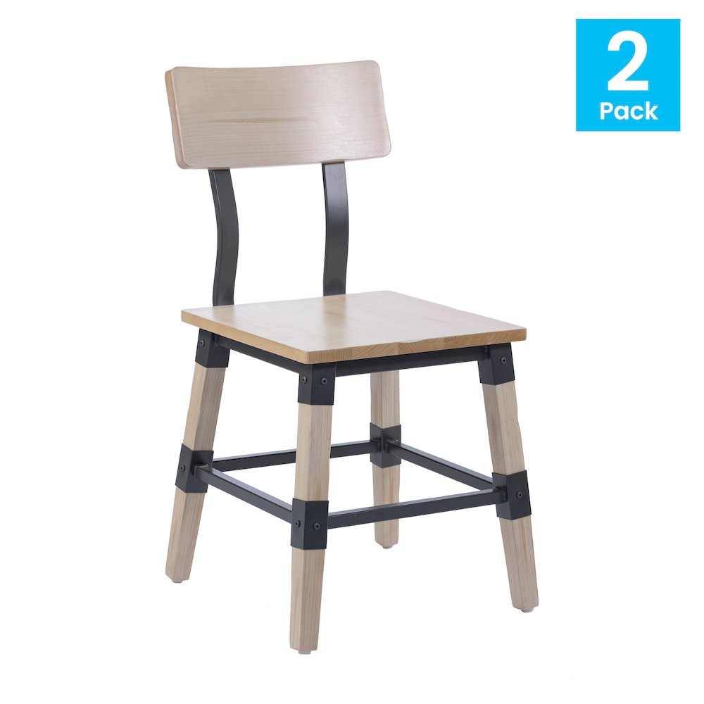 Jackson 2 Pack Rustic Antique White Industrial Wood Dining Chair. Picture 2