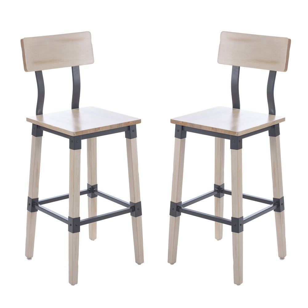 Jackson 2 Pack Rustic Antique White Industrial Wood Dining Barstool. Picture 1