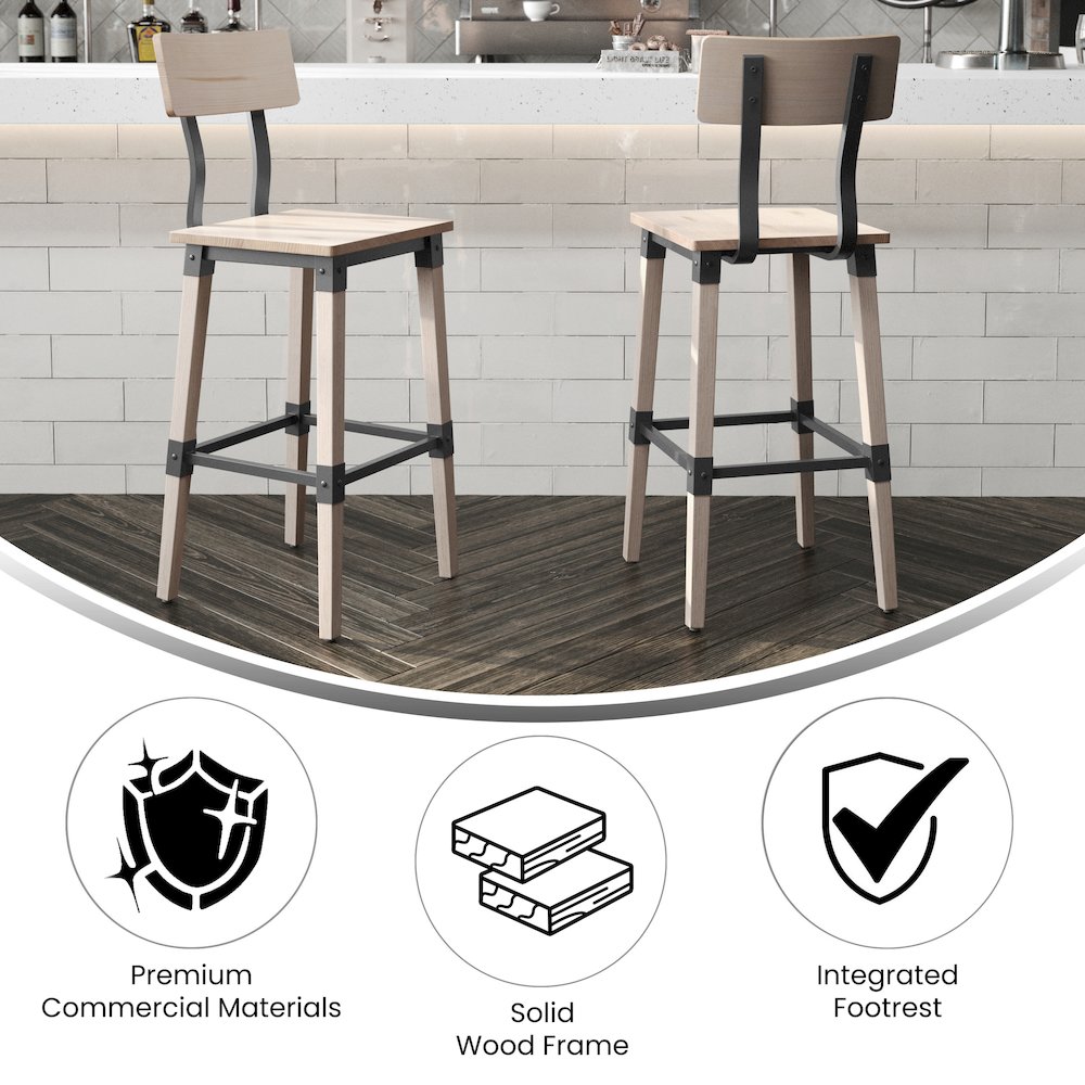 Jackson 2 Pack Rustic Antique White Industrial Wood Dining Barstool. Picture 5
