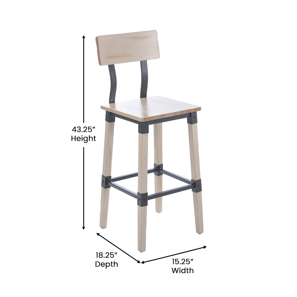 Jackson 2 Pack Rustic Antique White Industrial Wood Dining Barstool. Picture 6