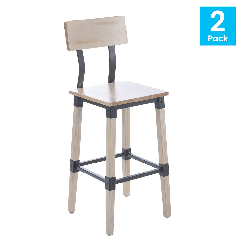 Jackson 2 Pack Rustic Antique White Industrial Wood Dining Barstool. Picture 2