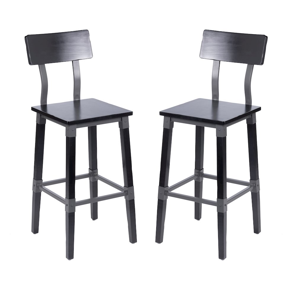 Jackson 2 Pack Commercial Grade Rustic Black Industrial Wood Dining Barstool. Picture 1