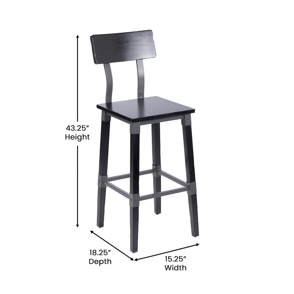 Jackson 2 Pack Commercial Grade Rustic Black Industrial Wood Dining Barstool. Picture 6
