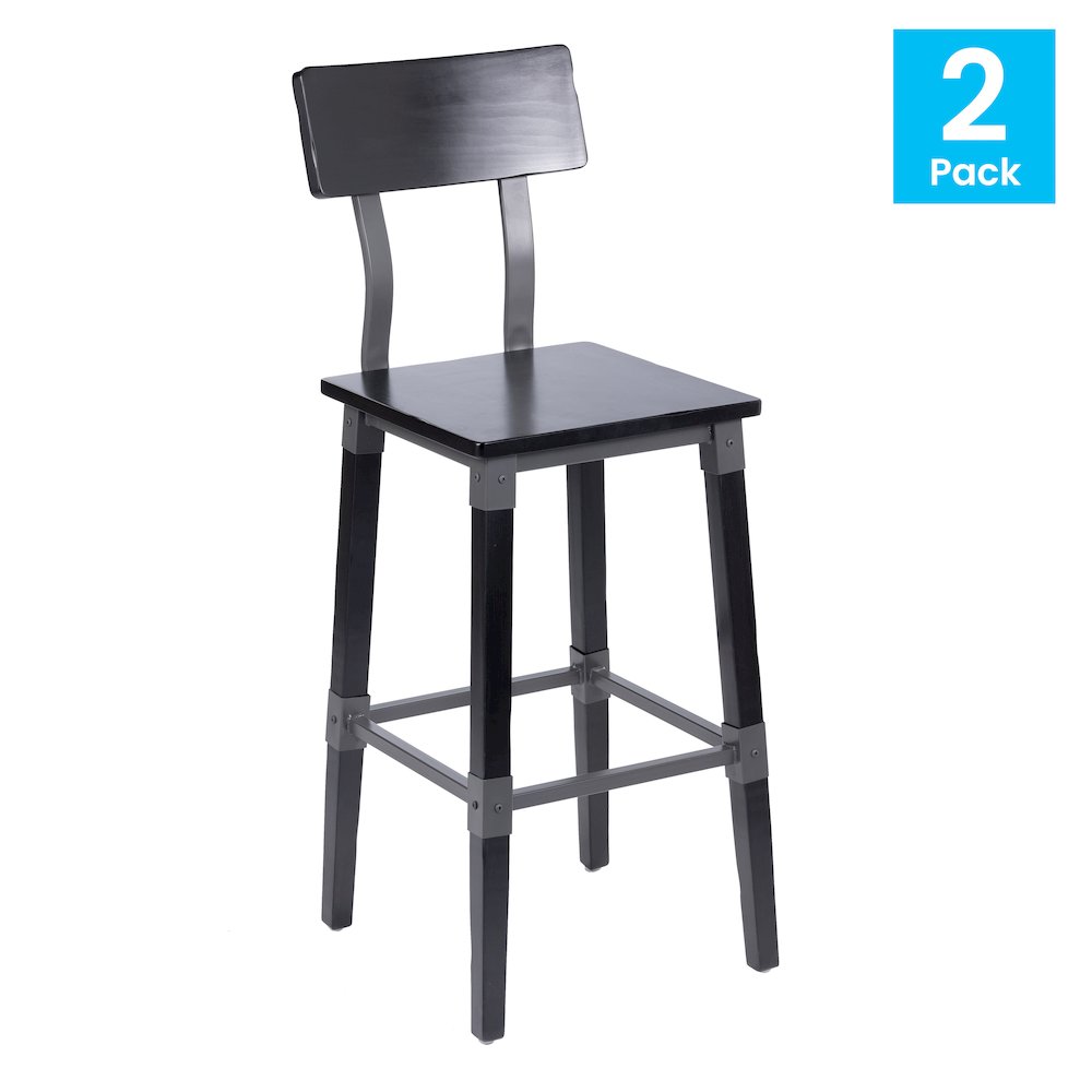 Jackson 2 Pack Commercial Grade Rustic Black Industrial Wood Dining Barstool. Picture 2
