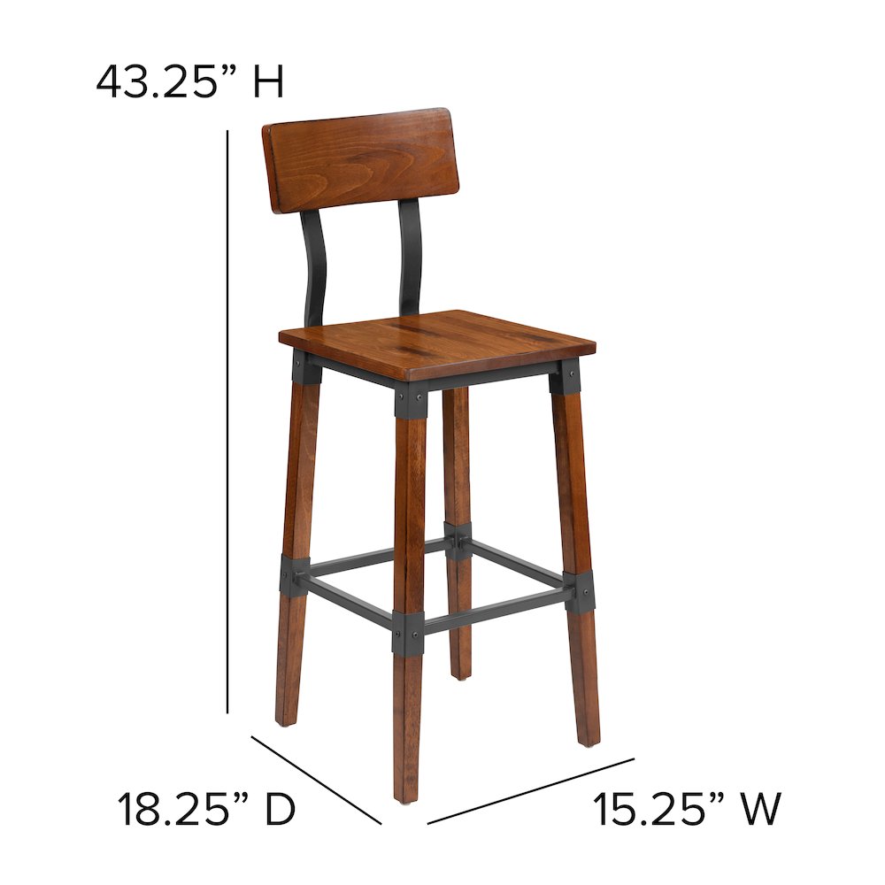 2 Pack Rustic Antique Walnut Industrial Wood Dining Barstool. Picture 6