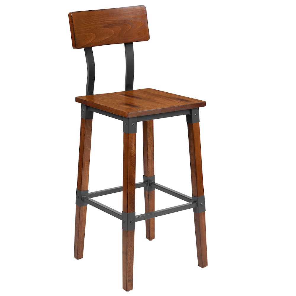 2 Pack Rustic Antique Walnut Industrial Wood Dining Barstool. Picture 9