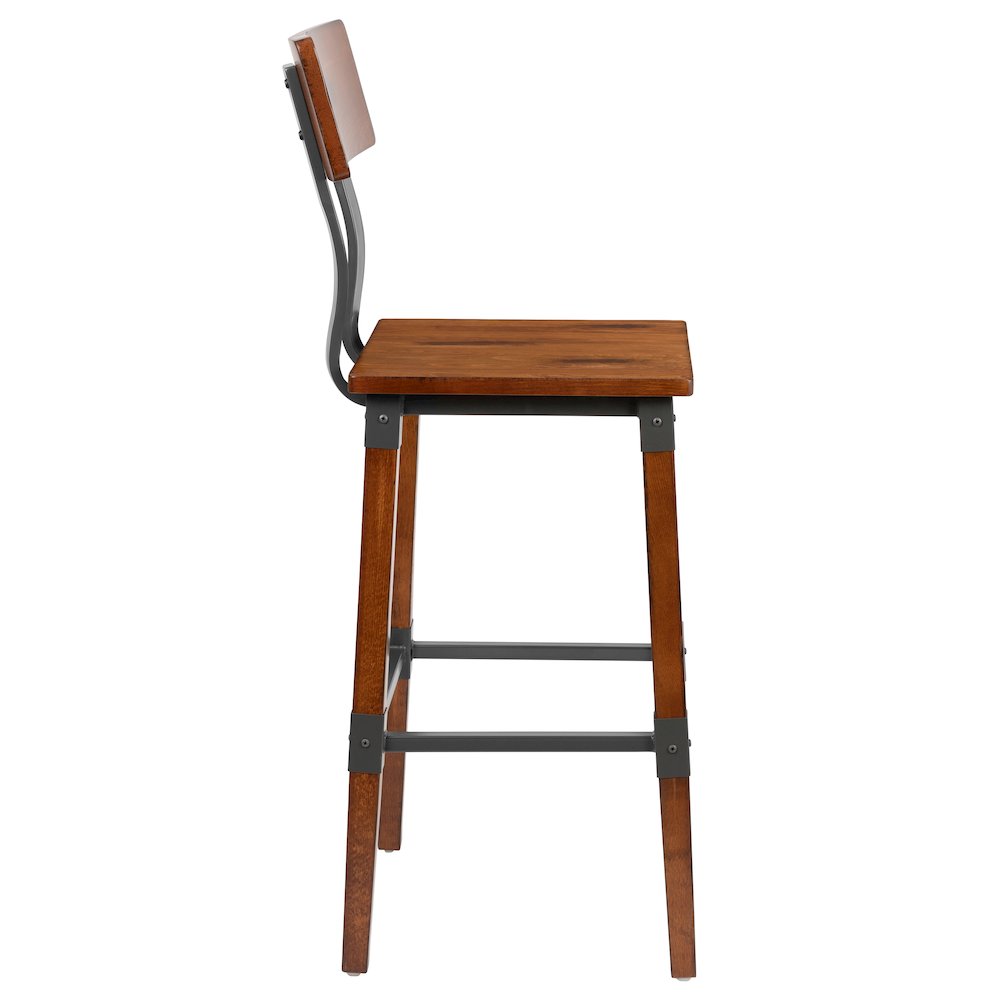 2 Pack Rustic Antique Walnut Industrial Wood Dining Barstool. Picture 10