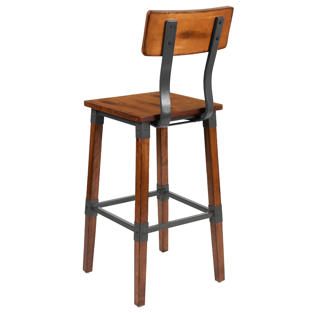 2 Pack Rustic Antique Walnut Industrial Wood Dining Barstool. Picture 7